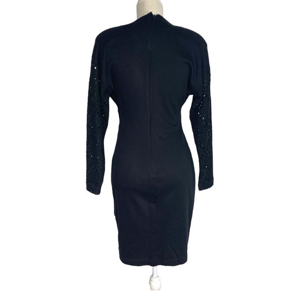 Vintage 90s Black Crochet Cardigan Long Sleeve Button Up Mini Dress Medium - Picture 2 of 8